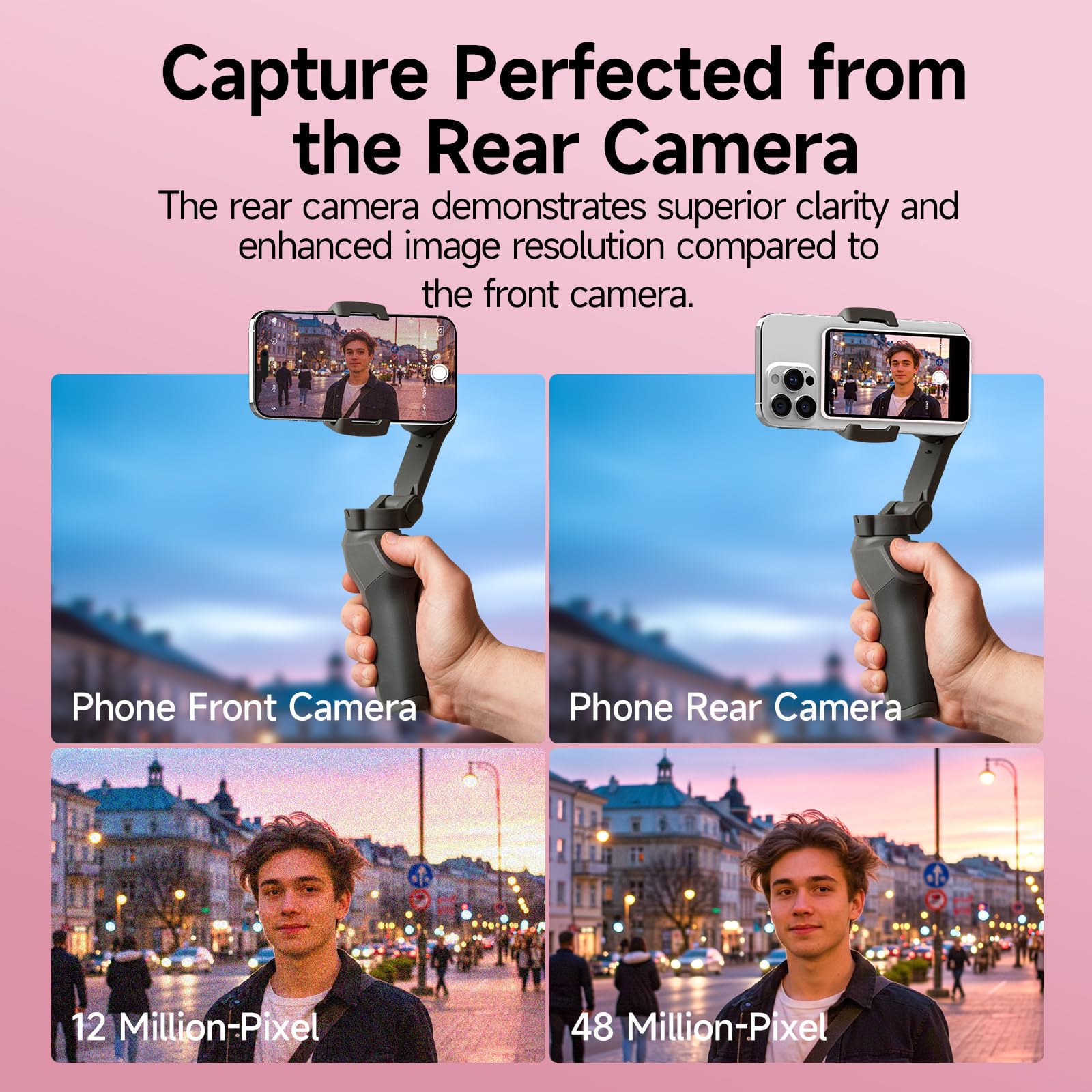 Rollei Easy Creator Selfie Monitor Magnetyczny ekran do vlogowania z tylną kamerą kompatybilny ze smartfonami iPhone i Android do TikTok Live Stream YouTube Różowy
