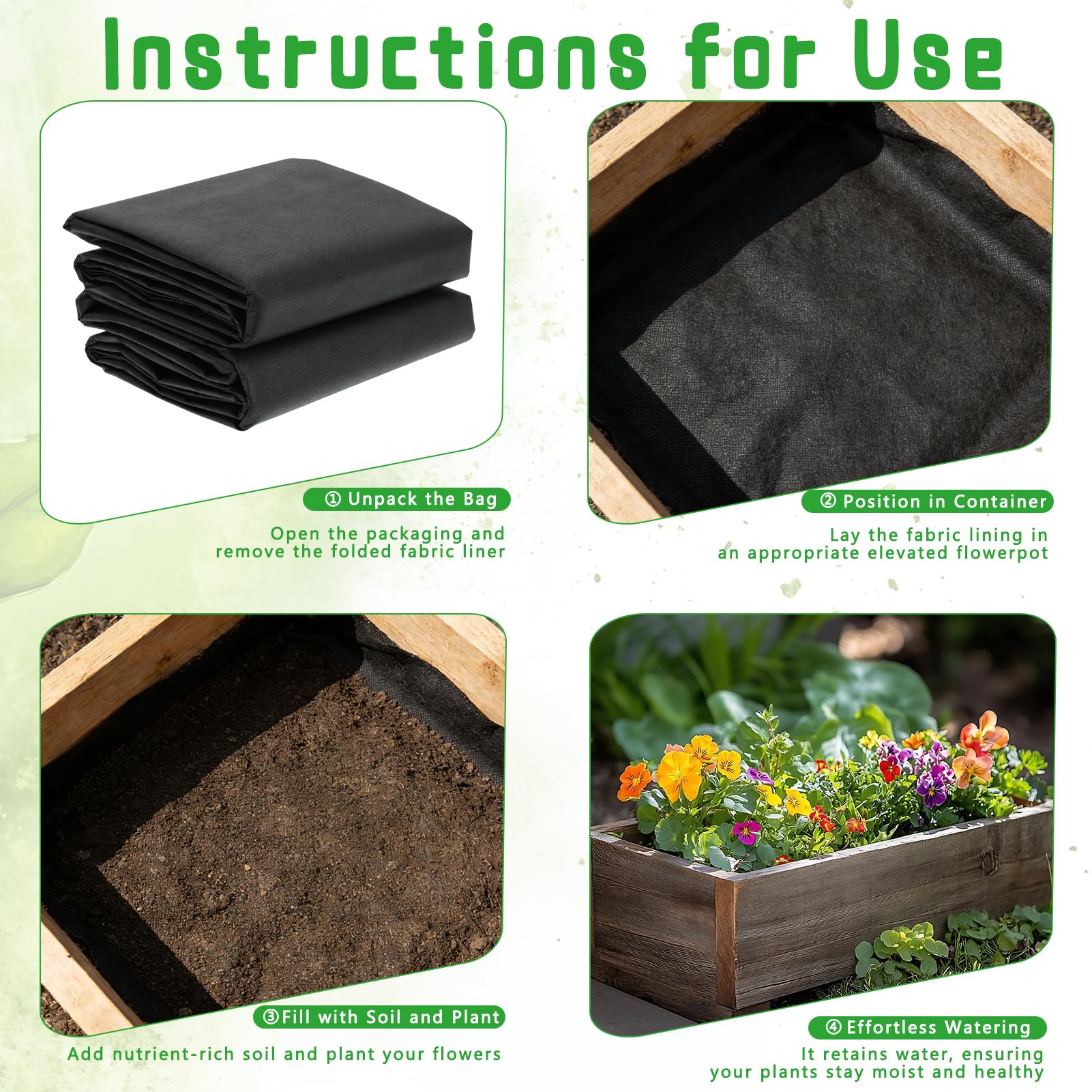 Lot de 2 doublures en tissu non tissé pour jardinière 2,9 m x 1,6 m noir évacuation d'eau rétention du sol