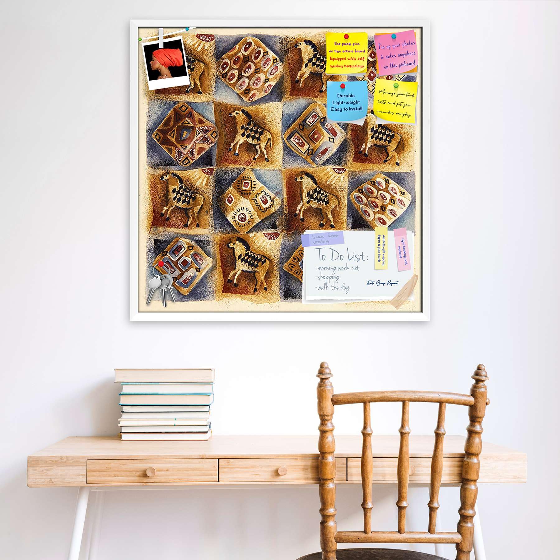 artzfolio abstract art d25 | bulletin board notice pin board | vision soft board combo with thumb push pins & sticky notes | white frame | 12 x 12 inch (30 x 30 cms)