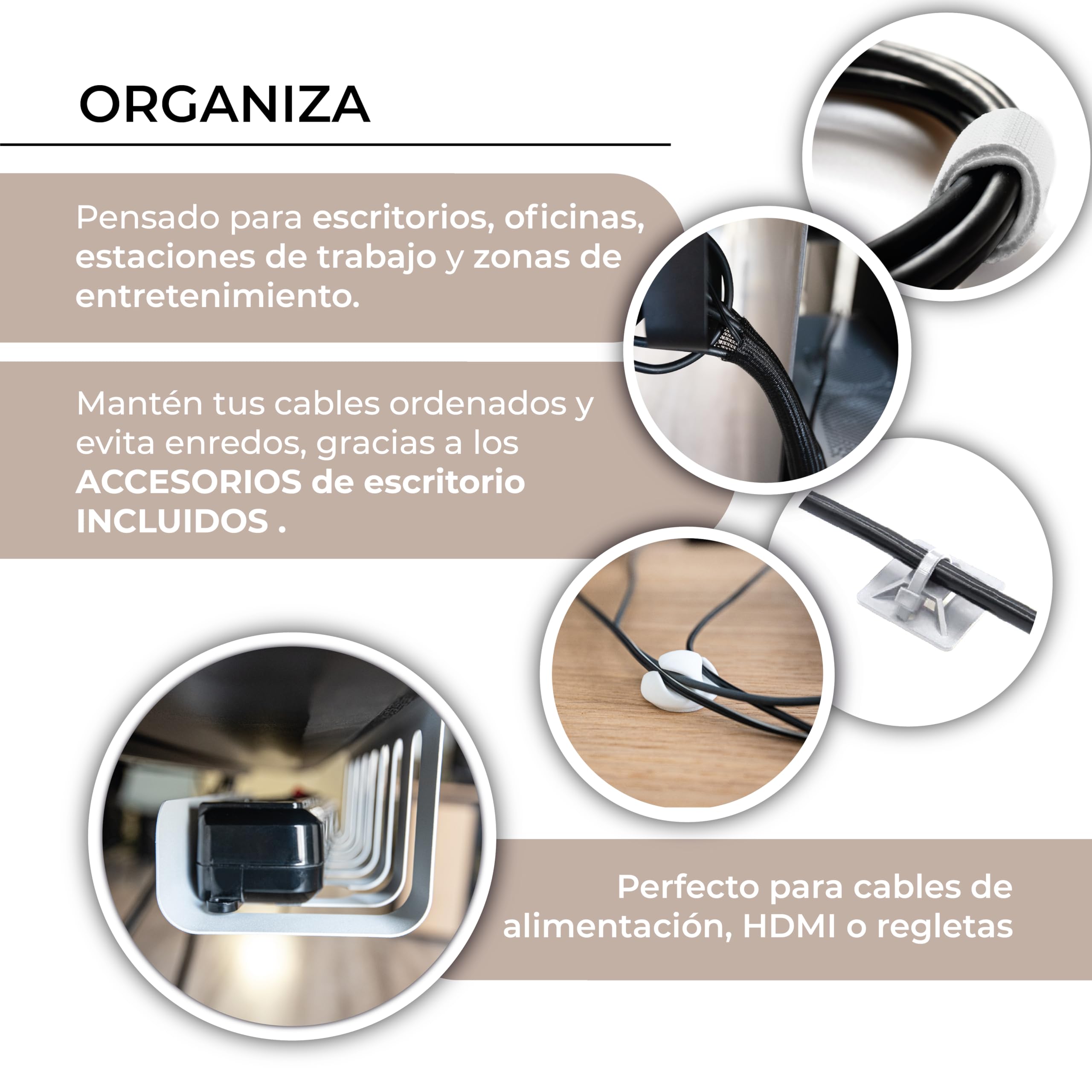 Pack 2 Organizadores de Cables para Escritorio | Bandejas para Cables de 40x10 cm en Blanco Mate | Ideal para Mesa de Oficina, Gaming o TV