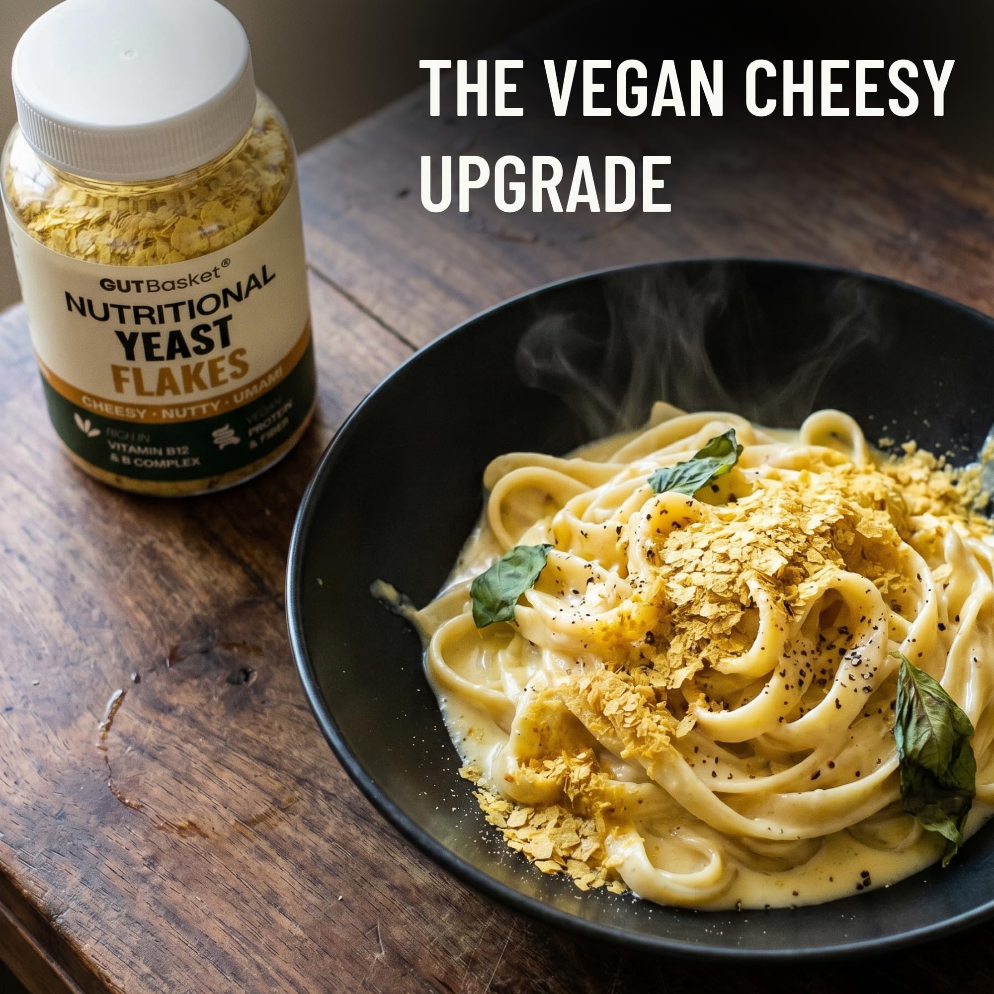Gutbasket Nutritional Yeast Flakes 75g | Fortified with Vitamin B12 & B-Complex | 48g Plant Protein and 20g Fibre per 100g | Vegan Cheese Seasoning | Cheesy Nutty Umami | Non-GMO Gluten-Free 3