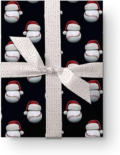 Miniatura 6 de Bonito sombrero de Papá Noel para regalo de béisbol papel de regalo grueso con temática de Bball para decoración de fiestas navideñas rollo de 12