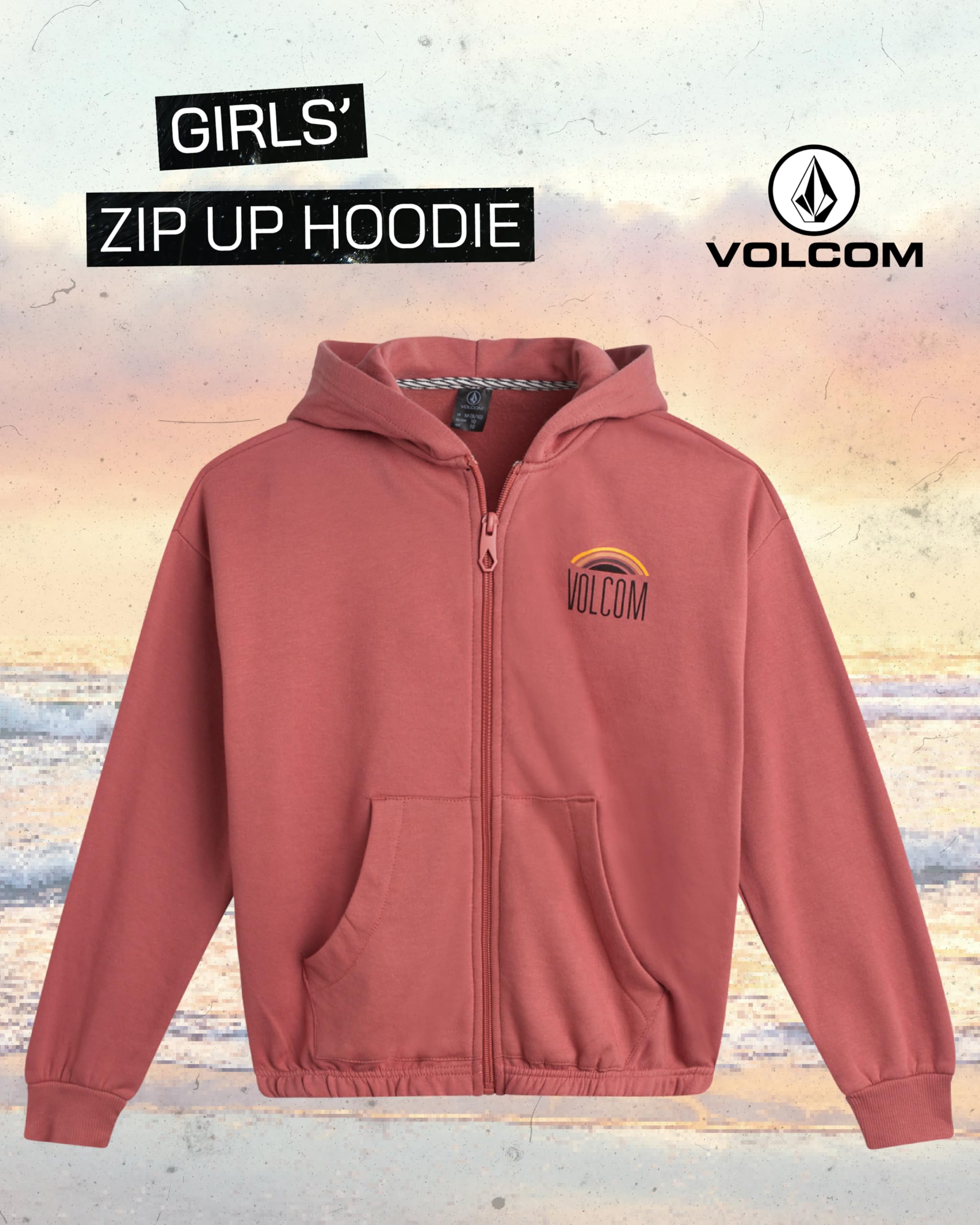 Volcom Kapuzenpullover mit Reißverschluss für Mädchen – gemütliches Fleece-Reißverschluss-Kapuzen-Sweatshirt für Mädchen mit Kängurutaschen und gerippten Bündchen