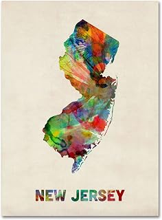 New Jersey Map by Michael Tompsett, 18 by 24-Inch Canvas Wall Art