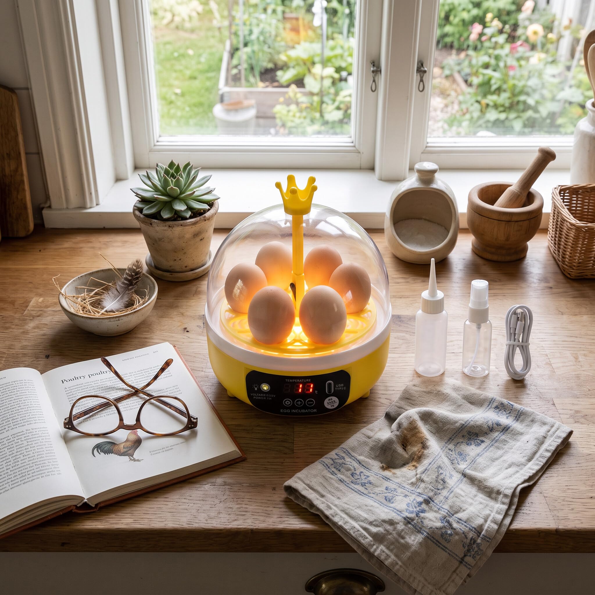 Zerodis Mini Incubatrice per Uova, Materiale ABS, Controllo Automatico della Temperatura, Macchina da Cova per Uova di Gallina e Anatra, 7 Watt, Ideale per Uso Domestico (Tornitura manuale)