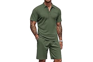Men's Waffle Knit Polo Shirt and Shorts Set