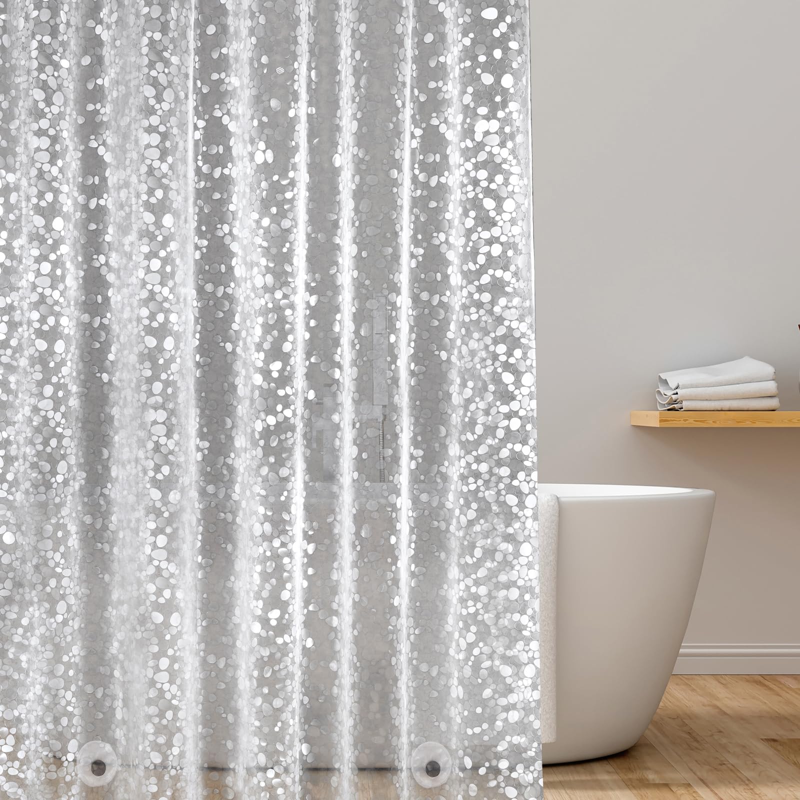 EurCross Duschvorhang 100x180 mit Gewicht Magnet Unten, Schmal Transparent Wasserdicht Anti-Schimmel Duschvorhänge, Eva Plastik 3D Kieselstein Muster Badvorhang inklusive 7 Ringen