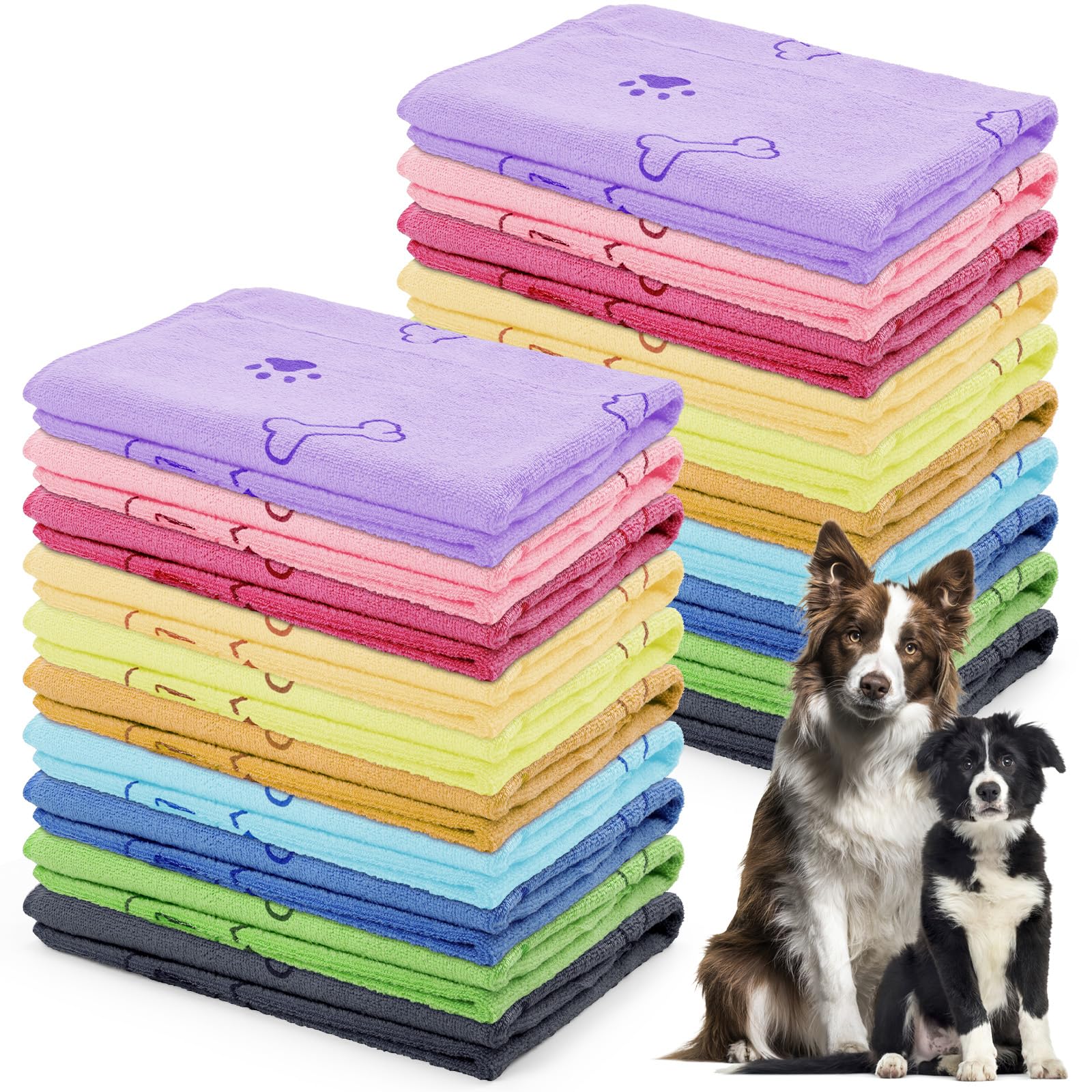 DHNDO 20 Pack Dog Towels Bulk, Microfibre Pet Bath Towels Quick Drying Absorbent Dog Towel Large Pet Grooming Towel for Small Medium Large Dogs Puppy Cat, 100 x 50 cm (Multicolour)