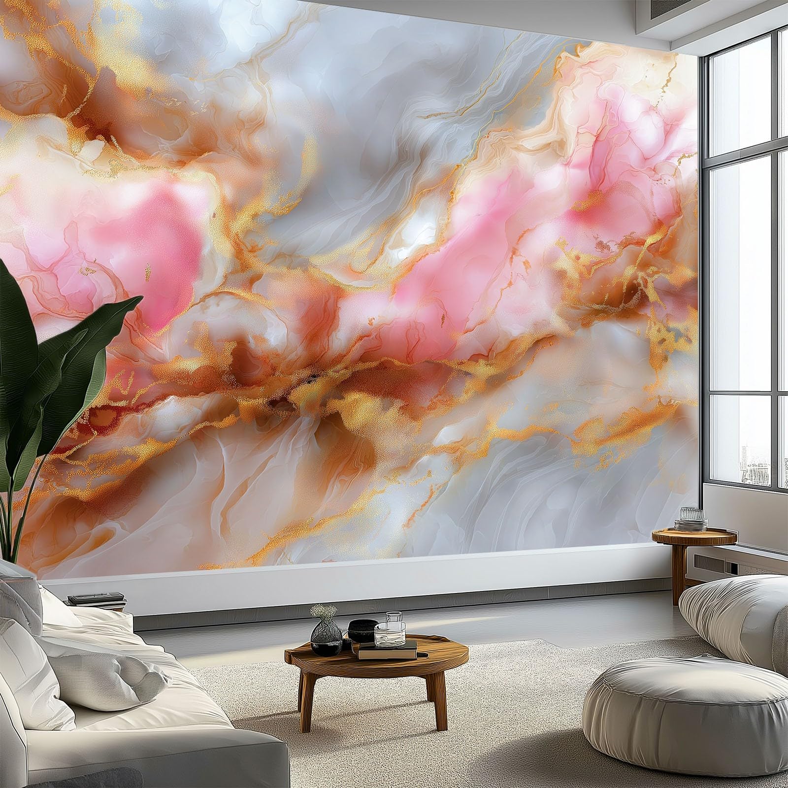 Générique Panoramiczna tapeta abstrakcyjny marmur piasek ruchomy złoty liść 3D 350 x 256 cm, włóknina XXL nowoczesna dekoracja ścienna salon sypialnia biuro pokój dziecięcy, wielokolorowy