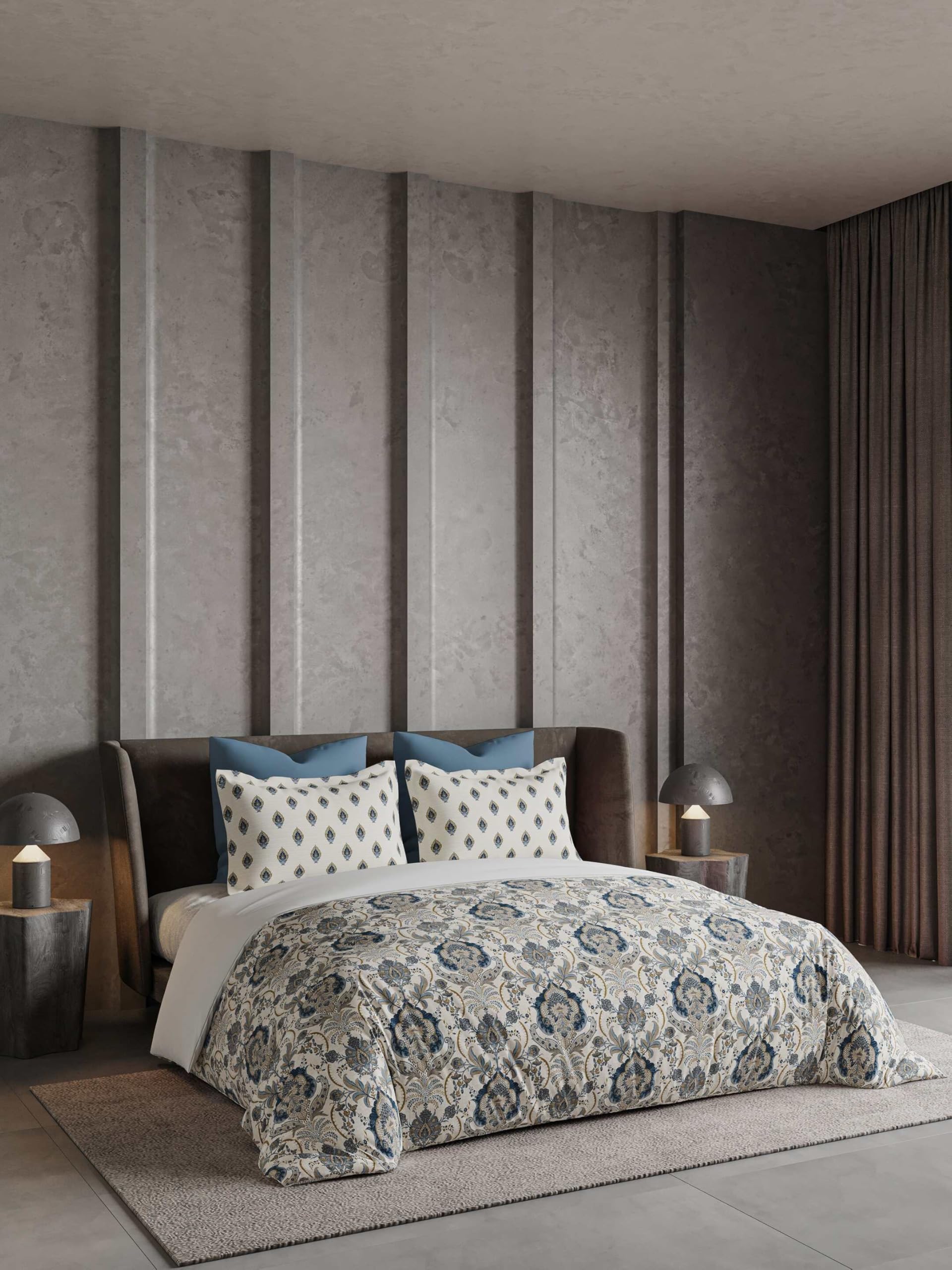 DDecor King Size Bedsheet 180 Thread Count Cotton with 2 Pillow Covers - Premium Collection - Ashley Blue