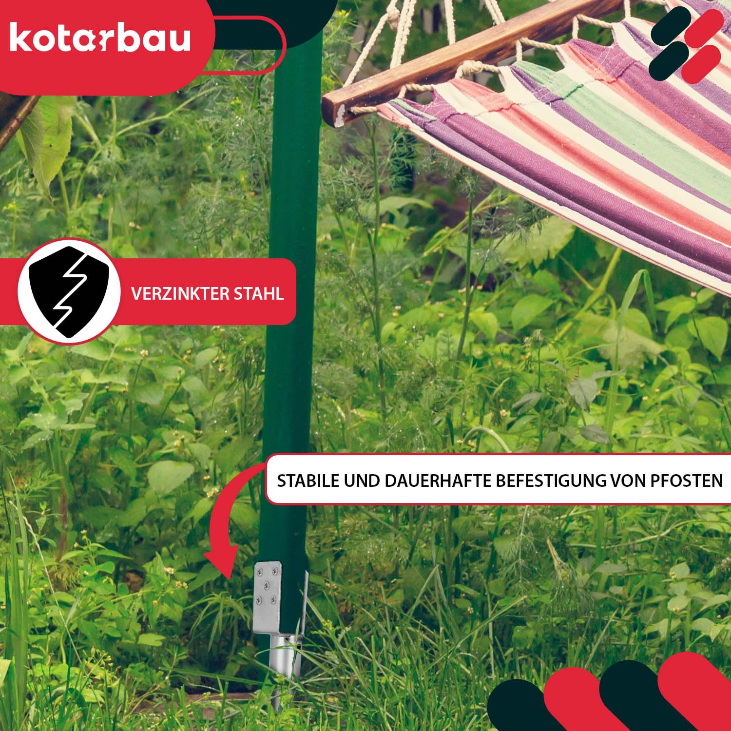 KOTARBAU® 4 Stk. U Pfostenträger zum Einschrauben 70x700mm verzinkter Stahl Einschlaghülse Einschlagbodenhülse Pfostensockel U-Bolzen Erdanker Erdungsspieß Anker Holzpfosten Pavillon-Zäune Gartenzaun