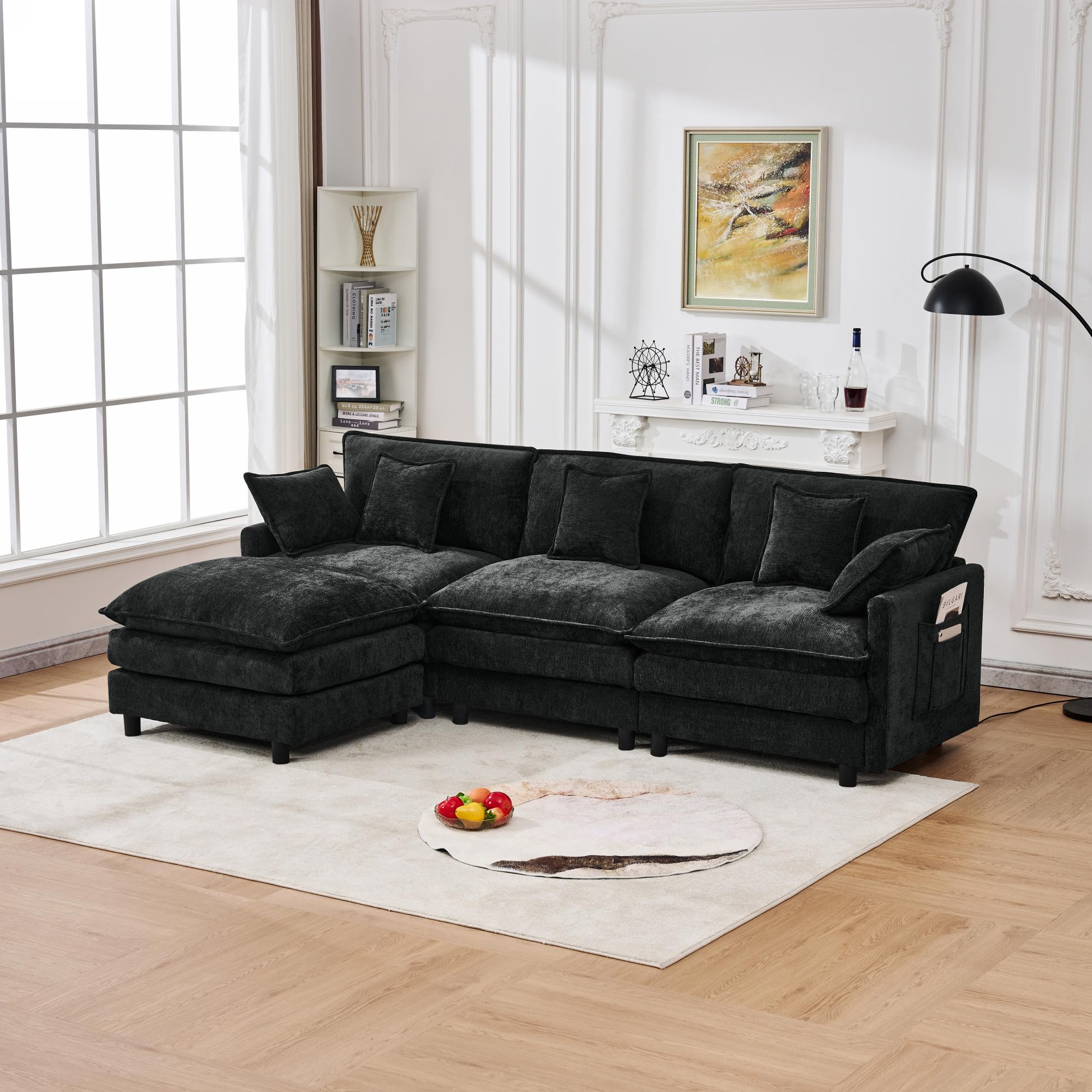 102 Modular Sectional Sofa Premium Chenille Cloud Couch with Reversible Ottoman L-Shaped Oversized Sofa with Side Storage Pockets