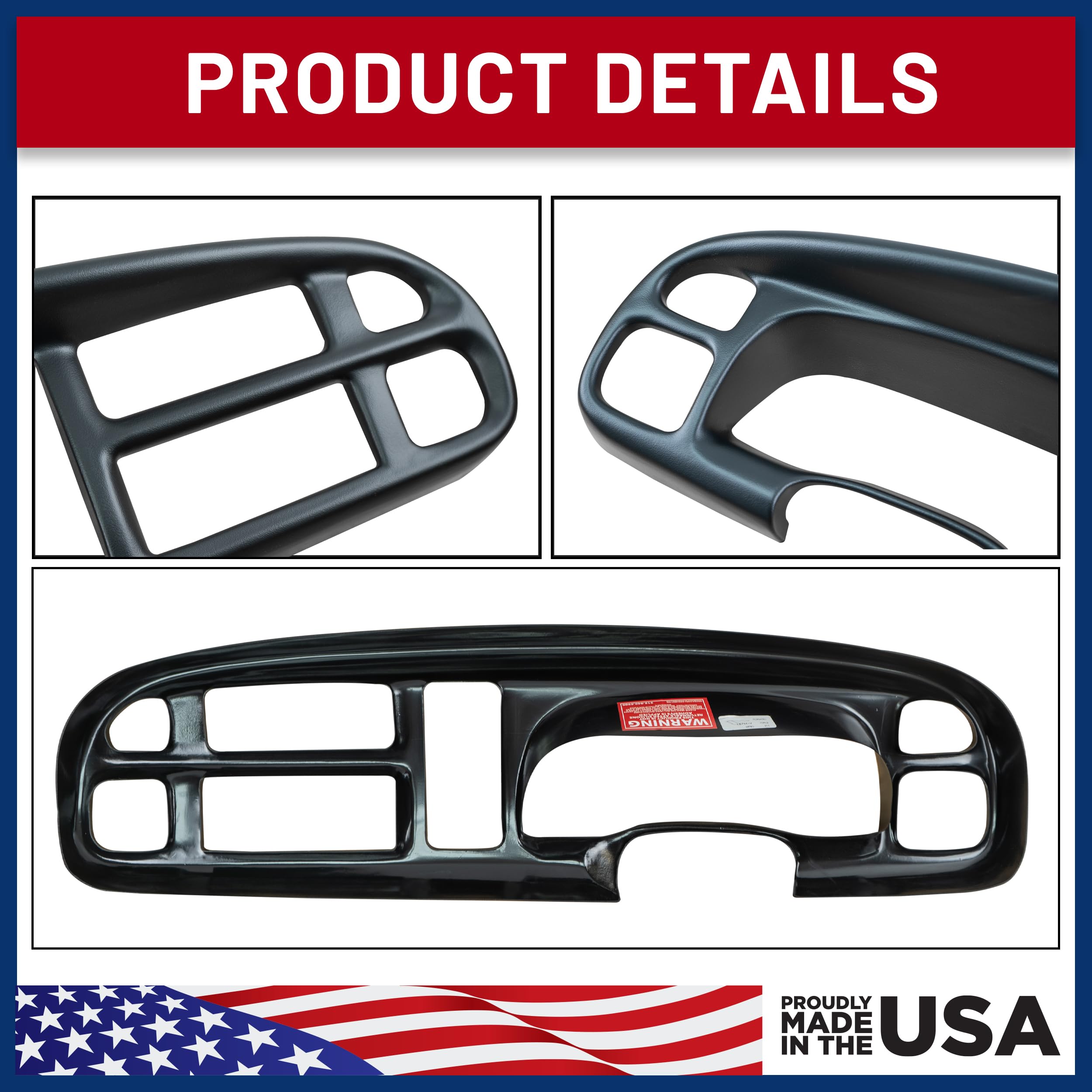 Dash Cover Kit with Bezel Skin Compatible with 99-01 Dodge Ram 1500 99-02 Ram 2500 & 3500 in Agate Grey - Hard Molded Plastic Dashboard Cap product thumbnail 8