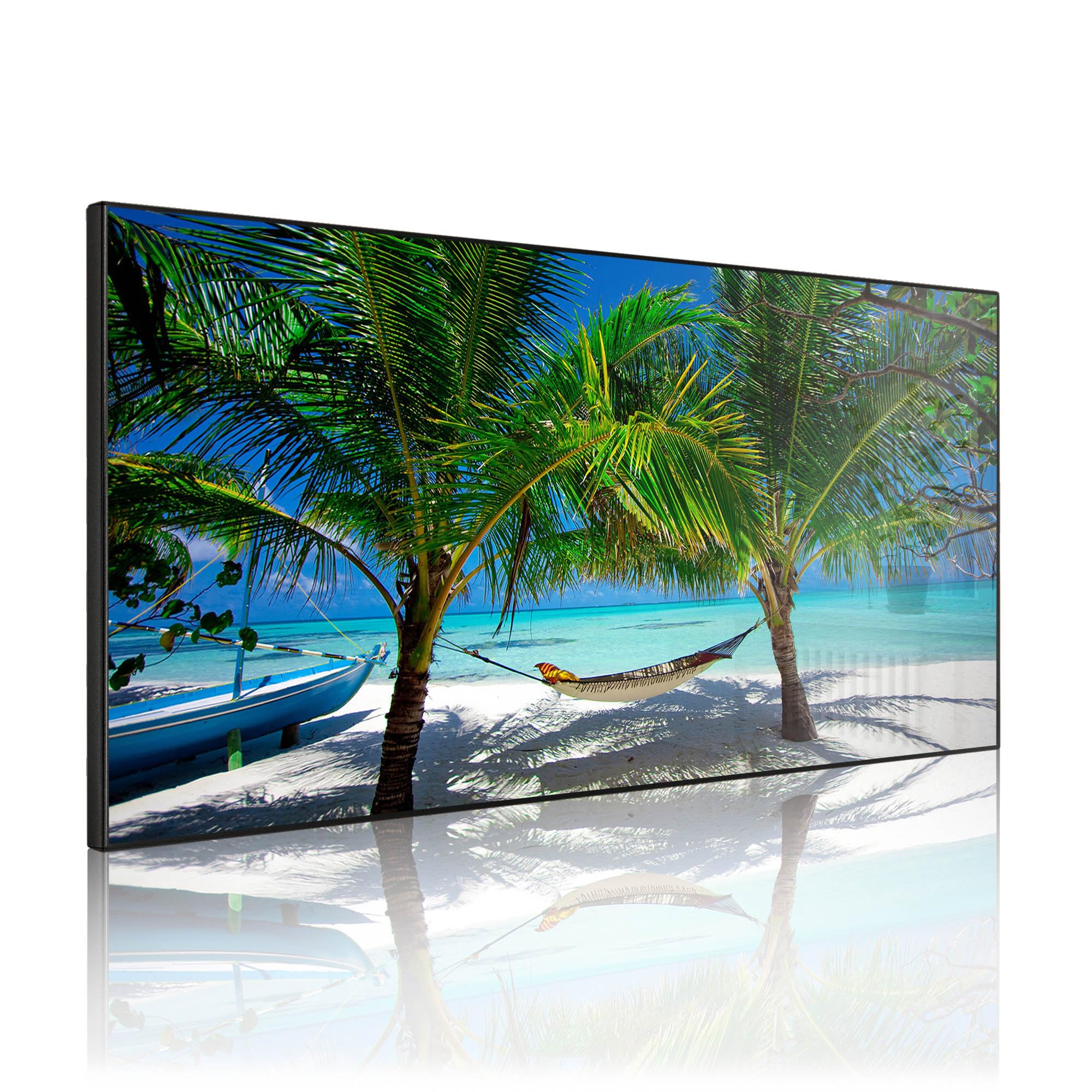 banjado Magnettafel Metall 78 x 37cm - beschreibbare Magnettafel - Metall Pinnwand als Memoboard - Magnetwand Küche, Büro, Kinderzimmer Schwarz inkl. 4 Magnete & Montageset - Motiv Strand