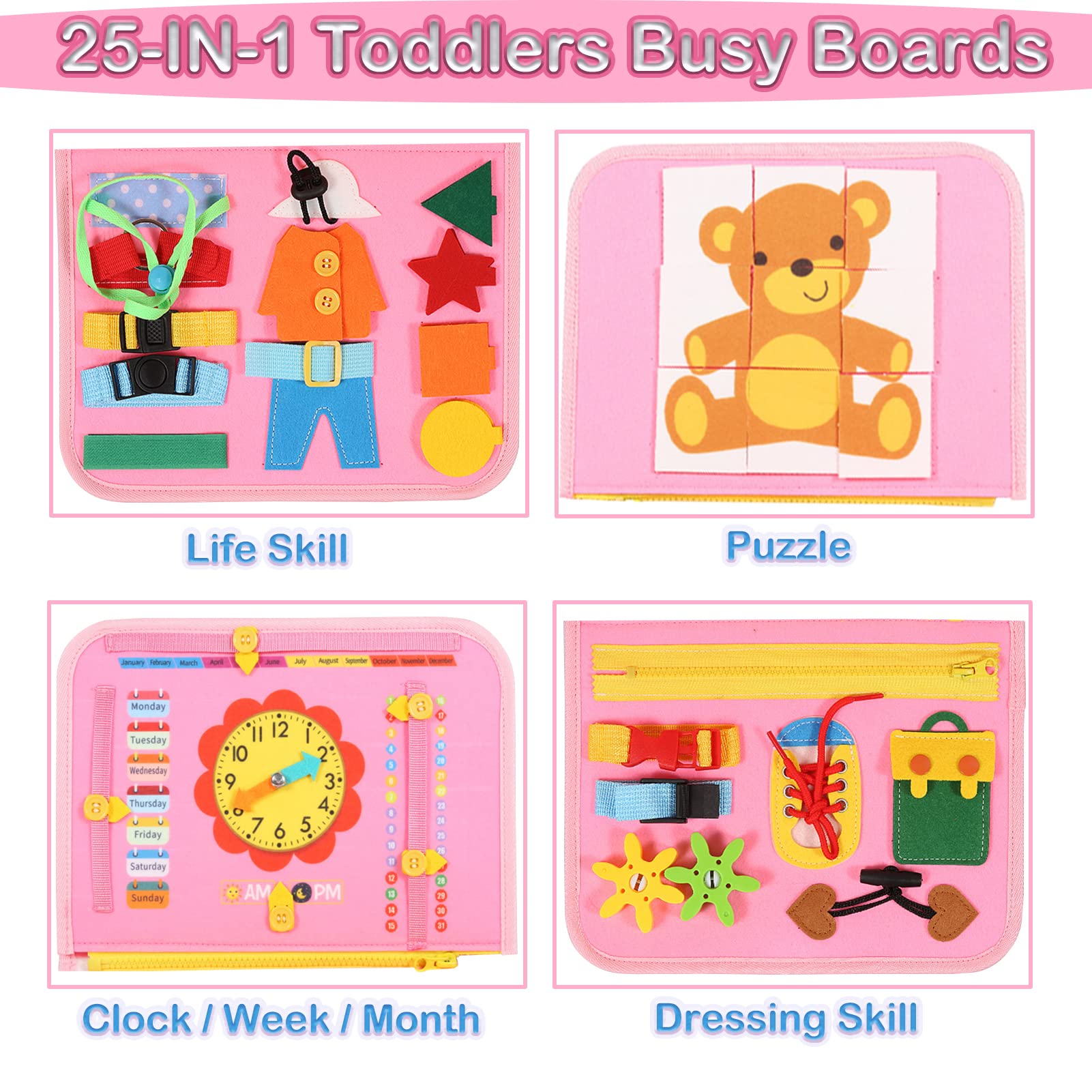 Tablero Montessori Busy Board De Fieltro – 10 En 1 Con Hebillas, Cremalleras, Números Y Reloj, Juguete Sensorial Para Niños De 1 A 6 Años
