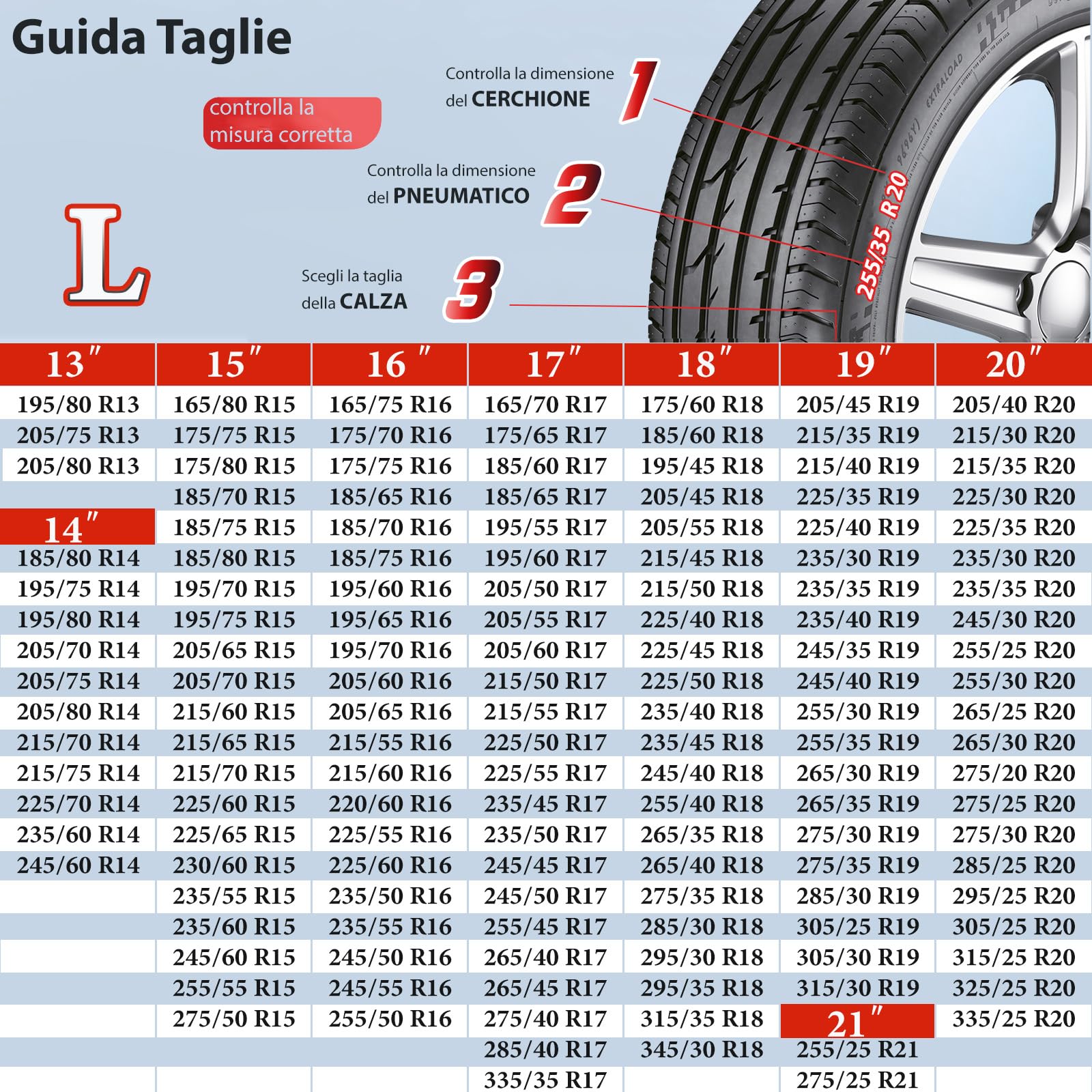LEIVESTE - Calcetines de nieve homologados Italia EN 16662-1 2020 2 cadenas de nieve de tela para coche, montaje fácil en 2 minutos (L)