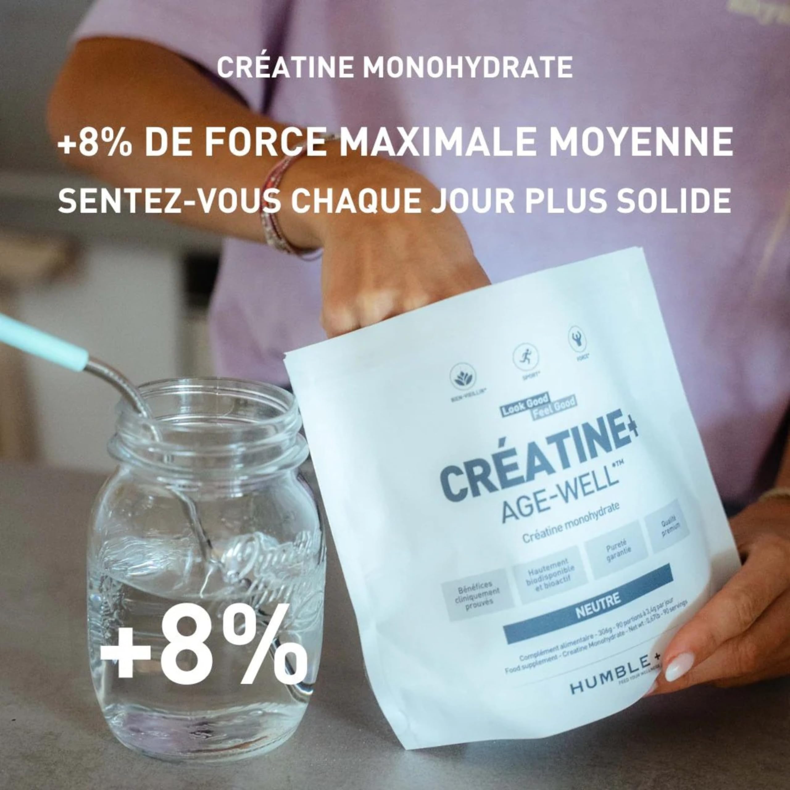 HUMBLE+ Pack Ménopause Poudre 3 Mois - Collagène Naticol + Créatine | Peptides Marins & Monohydrate à Diluer, pour les Femmes - Programme Trimestriel - Complément Alimentaire - Marque Française