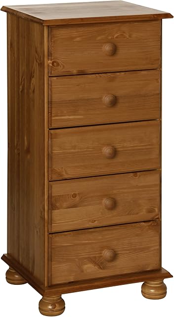 Furniture To Go Copenhagen 5-Drawer Narrow Chest, 90 x 44 x 39 cm, Antique Pine