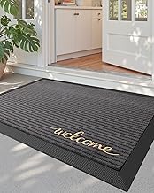 DEXI Front Door Mat Outside Entrance, 2x3 ft Rubber Entry Doormat Heavy Duty, Non Slip Welcome Mats for Inside House Floor Entryway Exterior Patio, Welcome Grey