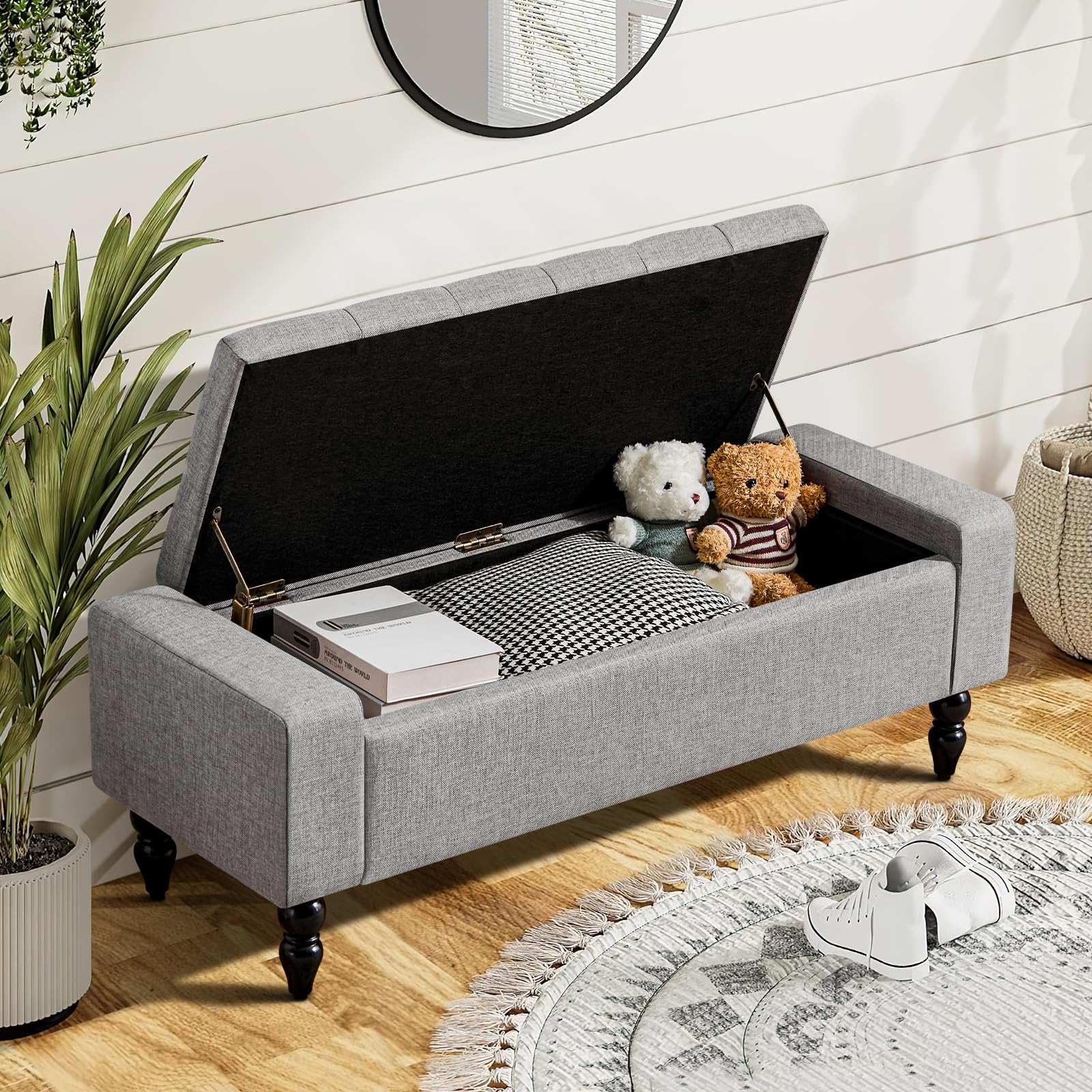 Hellove Ottoman de Rangement avec Coussin – Banc de Rangement pour Salon, Entrée, Chambre – Grand Espace de Stockage, Banc Coffre Assise Confortable, Mousse Épaisse & Structure Robuste, Gris
