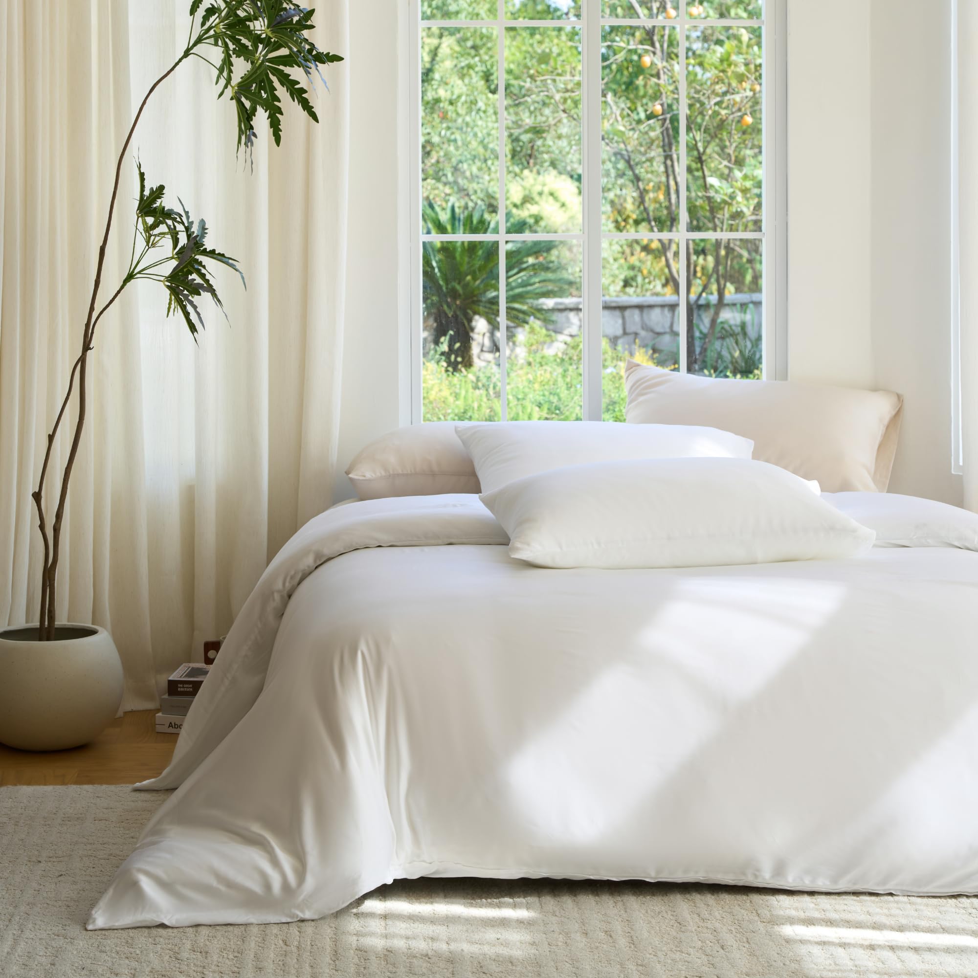 Photo 1 of DOZ Duvet Cover Set, 100% Viscose derived from Bamboo, Organically Grown, Buttery Soft, Cooling Duvet Covers, High GSM, 1 Duvet Cover and 2 Pillowcases, 90"x90" (Snow, Full/Queen)