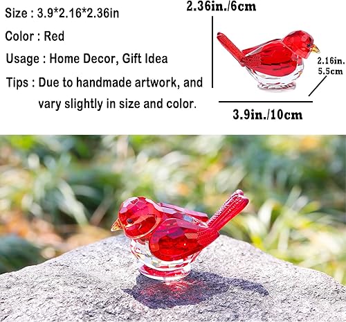 Miniatura 3 de Figura de pájaro rojo de cristal, regalos para mujeres y hombres, arte de cristal, pájaros, estatua coleccionable, centro de mesa decorativo para