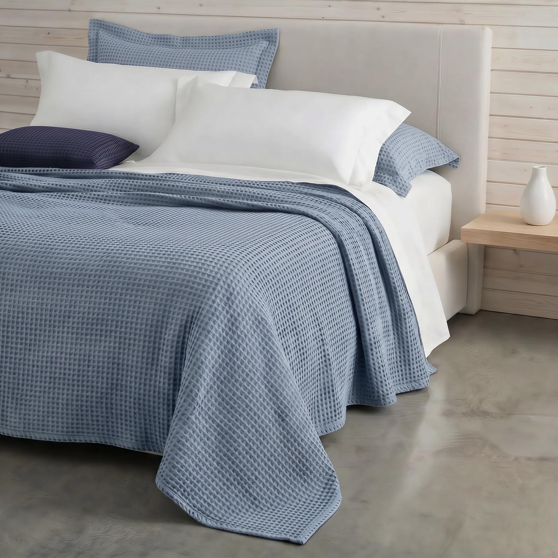Mahome Copriletto Nido d'Ape Matrimoniale in 100% Puro Cotone di Alta Qualità 260x260 cm, Coperta Estiva Primaverile Leggera e Traspirante, Tinta Unita Elegante Morbido (Azzurro Polvere)