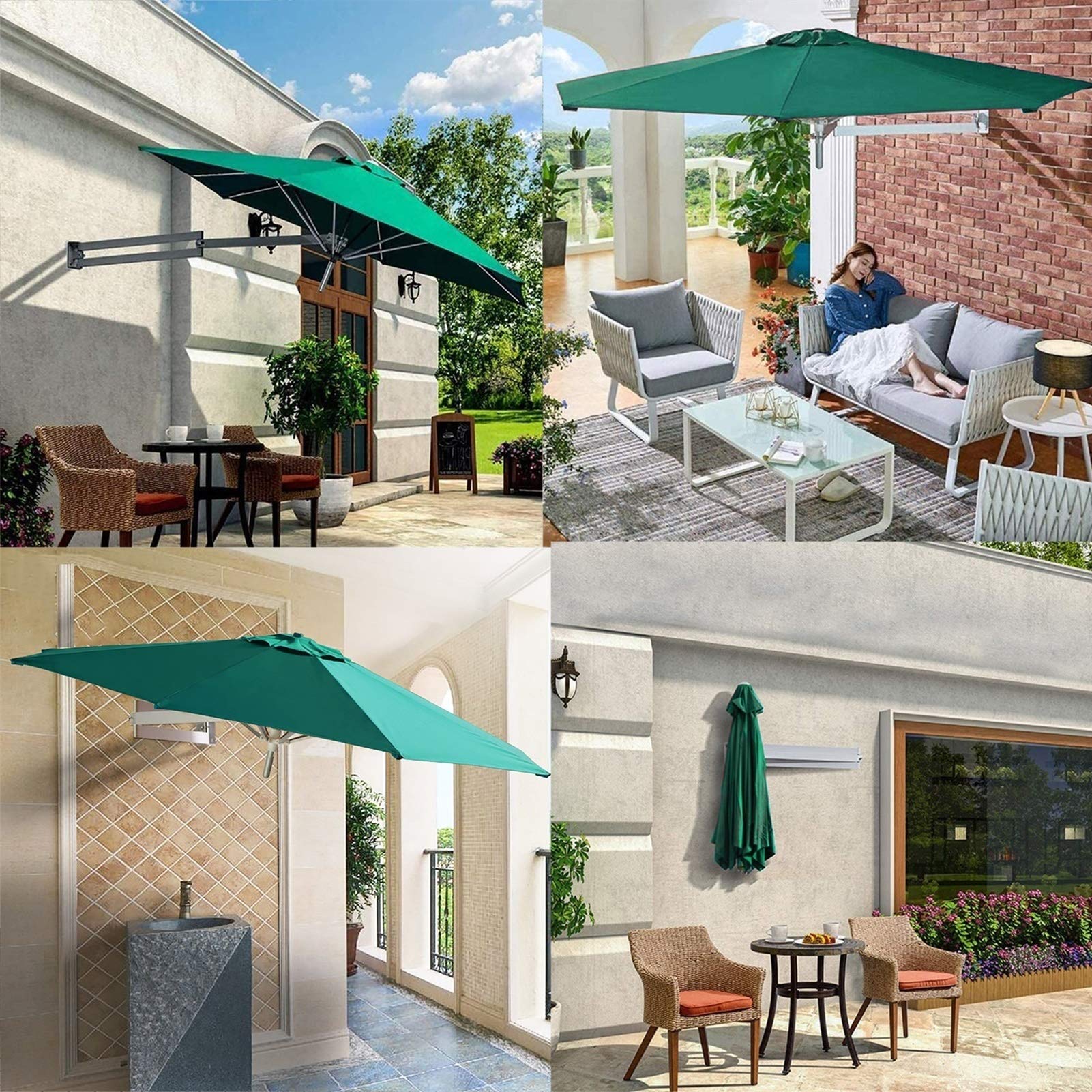 Large 8ft Aluminum Cantilever Patio Umbrella with Tilting Canopy - Wall Mounted Parasol for Garden, Pool, and Outdoor Use - 8 Ribs Polyester Shade