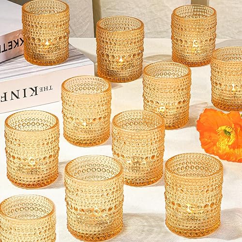 24 portavelas votivas doradas, portavelas para centro de mesa, portavelas de cristal para Navidad, decoración de boda, cumpleaños, decoración del