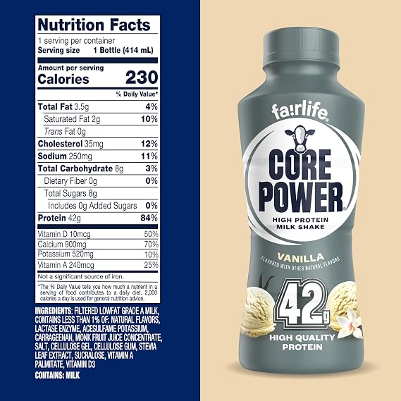 Core Power Elite High Protein Shake, Vanilla, 42g Bottle, 14oz, 12 Pack