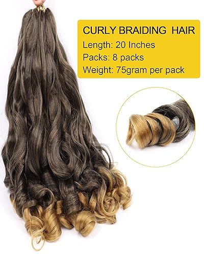 Miniatura 143 de Cabello rizado francés trenzado de 20 pulgadas, color 4, cabello rizado preestirado, 8 paquetes de trenzas de ganchillo para trenzas de caja