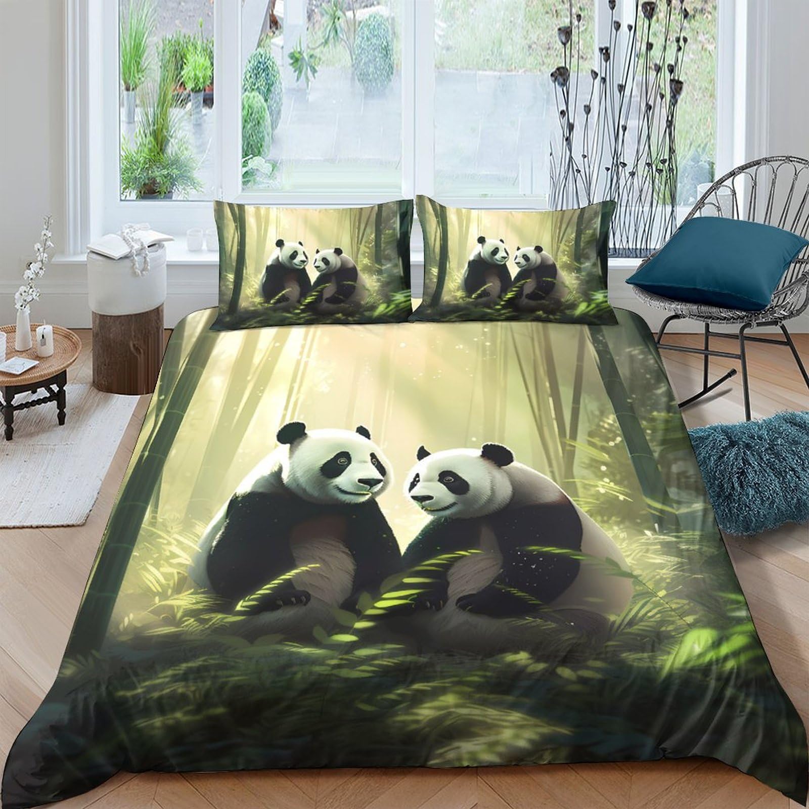 Ctjqhvkz Style-1 3D Printed Panda Forest Fitted Sheet Microfiber Soft Breathable Bamboo Mattress Cover Bedroom Decor Single（135X200cm）