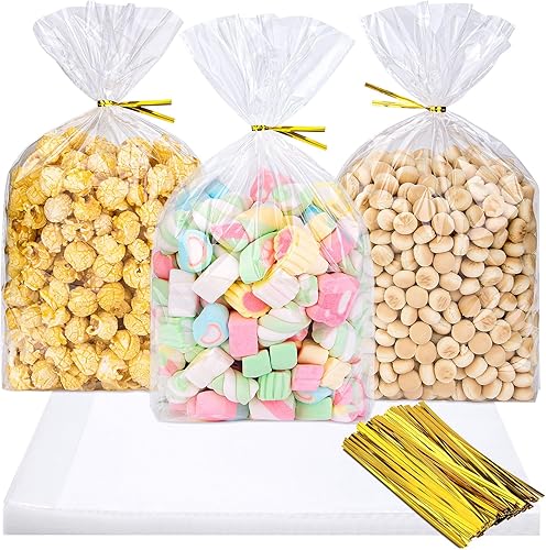 Miniatura 4 de Awpeye 100 bolsas de celofán con refuerzo inferior de 7.9 x 2.4 x 11.8 pulgadas, bolsas de celofán con fondo plano, bolsas de regalo de plástico