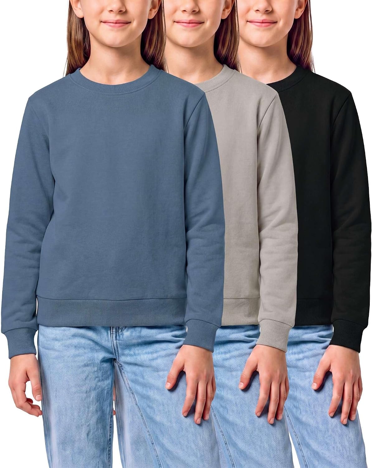 3 Pack Girls' Fleece Crewneck Sweatshirts Sweaters Kids Teens Pullover Tops
