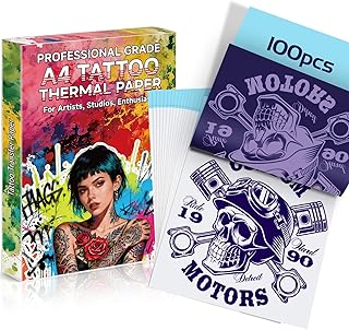 100 Pcs Tattoo Transfer Paper, Professional Level A4 Thermal Stencil Transfer Paper for Tattooing, Cuttable Size for Thermal Copier & Freehand, Sharp Detail Transfer for Professional Tattoo Artists