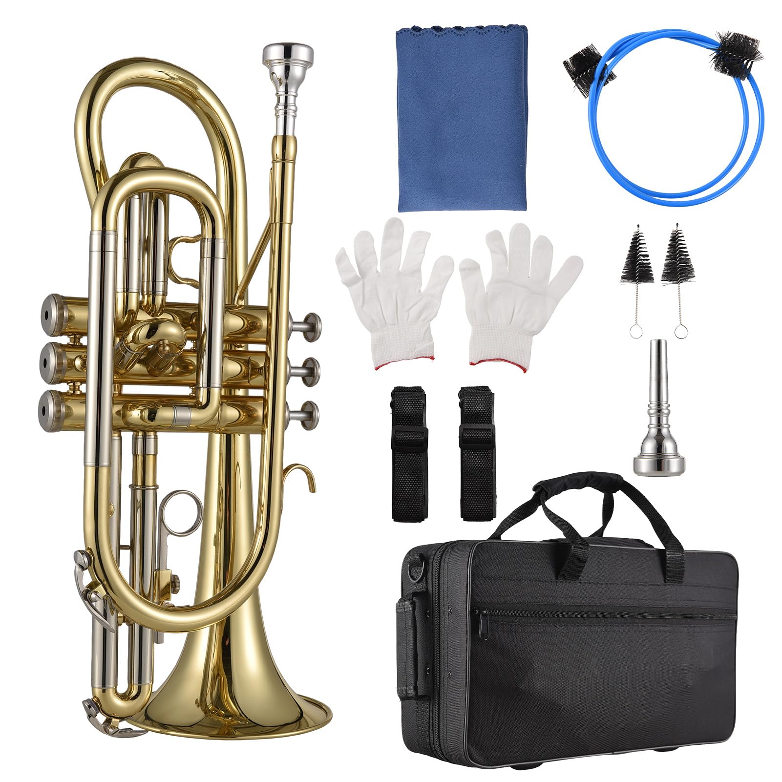 Btuty Bb Cornet Instrument De Cuivre Peinture De Surface Or Traitement Professionnel Cornet En Laiton Avec Étui De Transport Gants Nettoyage Chiffon Brosses Pour Les Étudiants Et Les Débutants