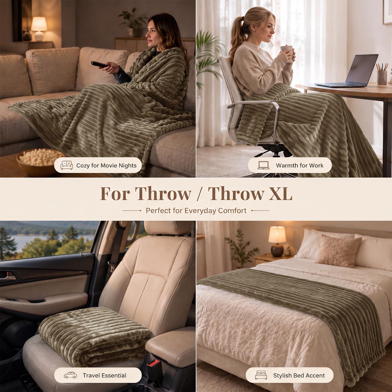 HIMEET Camel Throw Blanket for Couch, 300GSM Ribbed Fleece, 50 x 60 Inches view 4