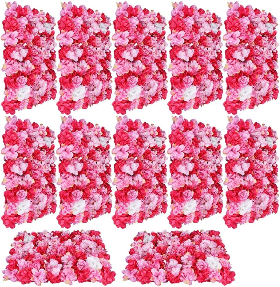 CNCEST 12pcs Artificial Silk Flower Wall Panel, Flower Wall Screen, Romantic Floral Backdrop Wedding Decor Photo Photography Background (Rose-12pcs)