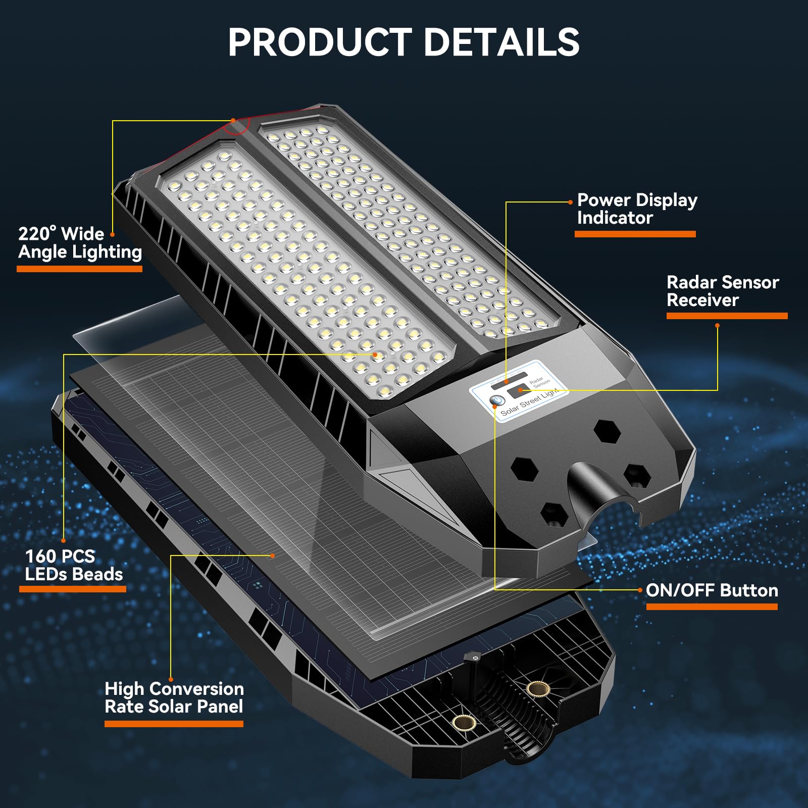 Lámpara de pie solar con mando a distancia, IP66 - Lámparas solares impermeables para exteriores con detector de movimiento, 4 modos de detección, 6500 K - Lámparas solares para jardín