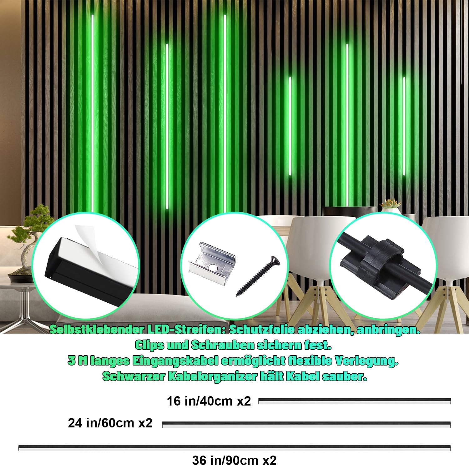Lichaser 6 Strisce LED Nere WiFi RGB per Pannelli Acustici, Murale | Profilo Alluminio Striscia Compatibili con Alexa, Adesiva Luci LED per Pannelli Fonoassorbenti, Cucina (40*2+60*2+90*2 cm)
