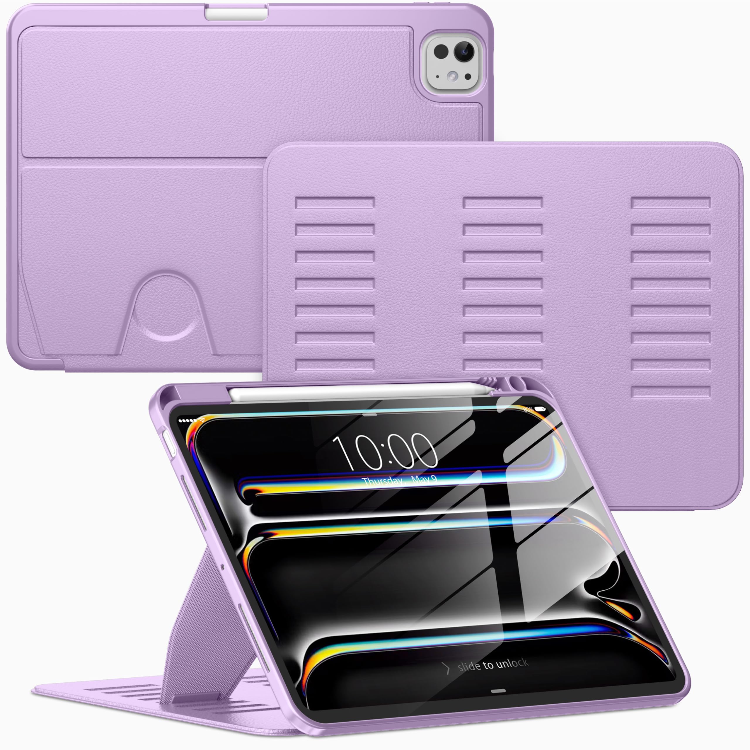 VIKESI Case for iPad Pro 11 inch (M5/M4) 2025/2024,Multiple Angles Stand Cover,Soft Back,Pencil Holder,and Auto Sleep/Wake,Lilac