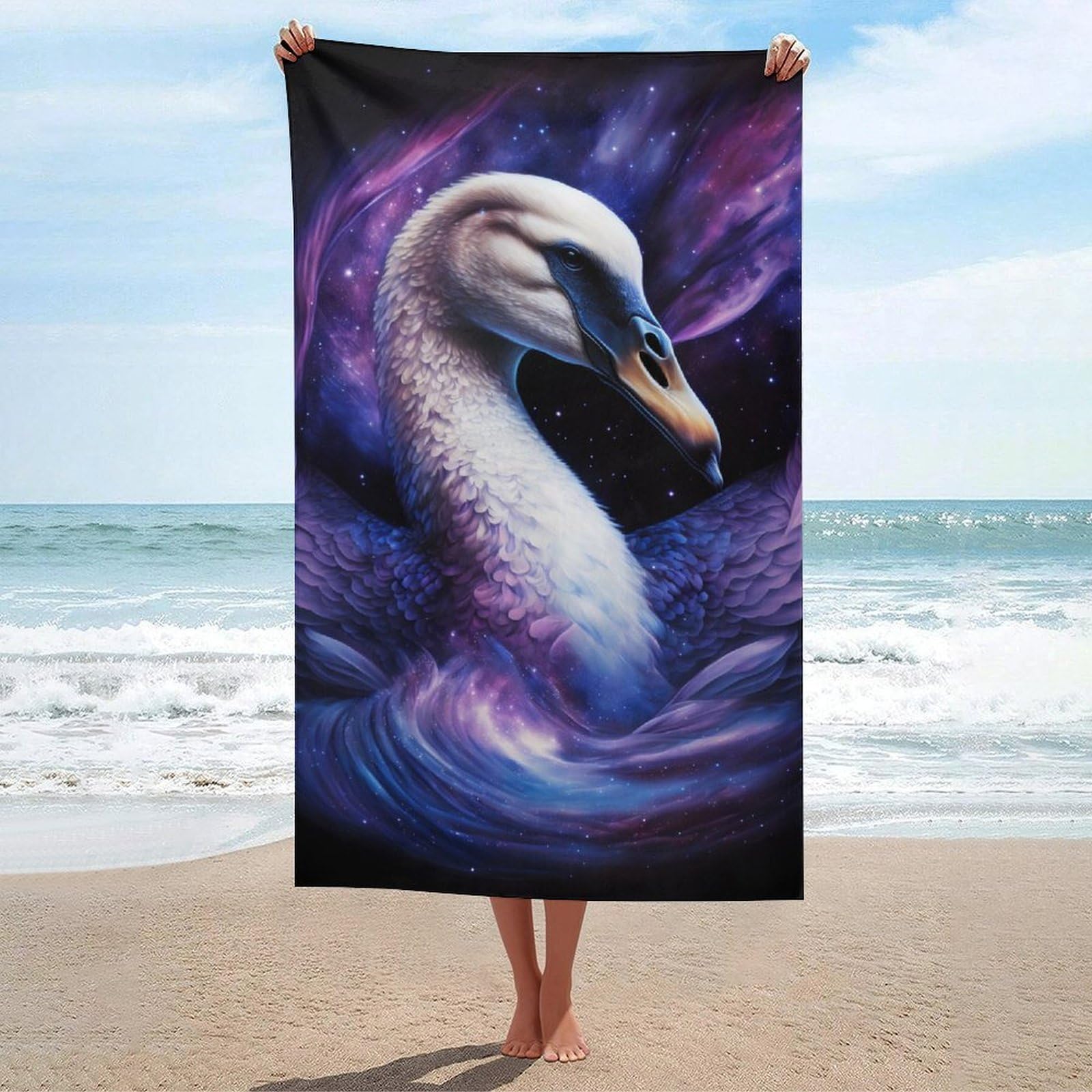 Serviette de plage Cosmic Swan 130x80 cm compacte