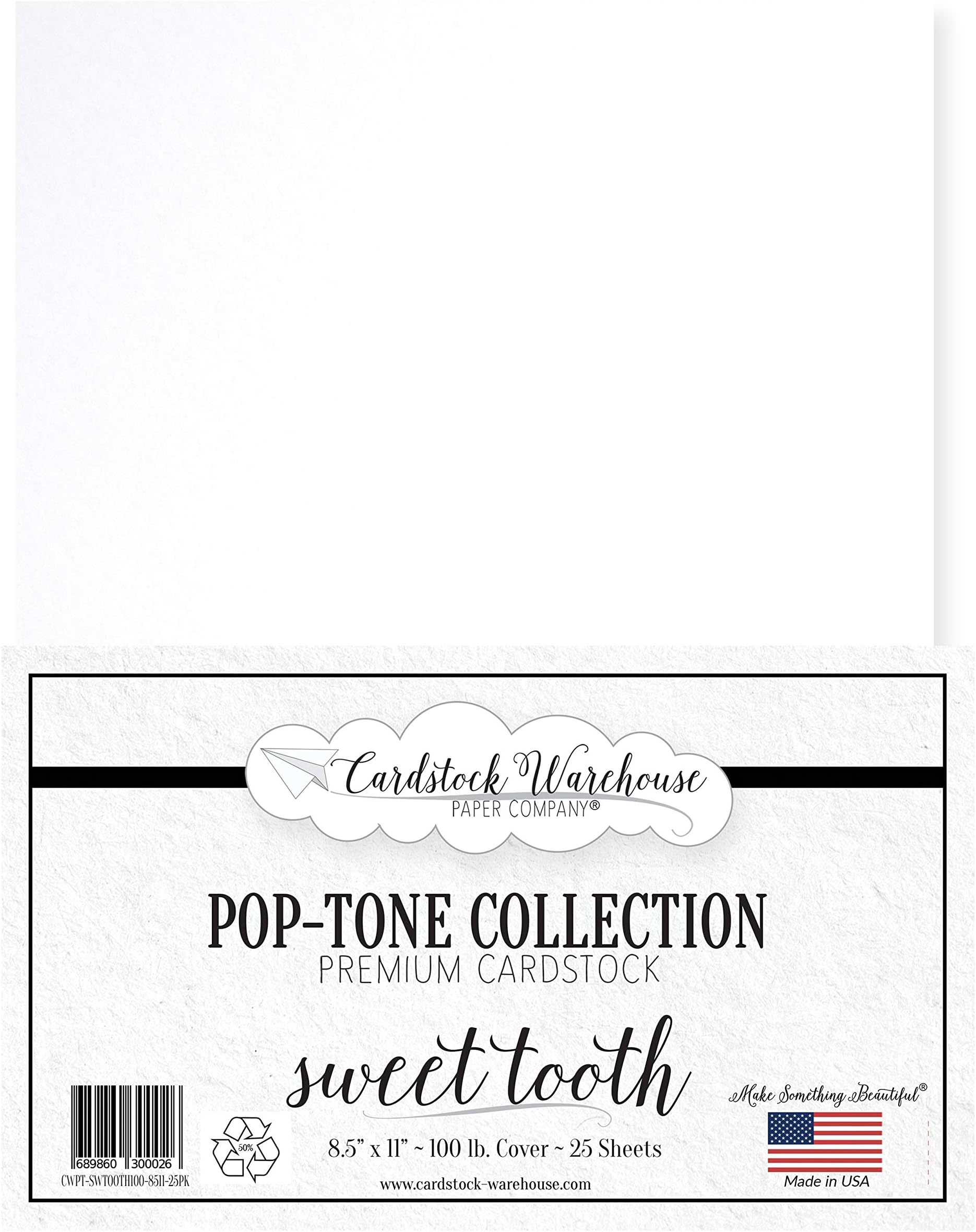 Cardstock Warehouse Pop-Tone Sweet Tooth White Cardstock Paper – 25 Sheets, 8.5 x 11" - 100 lb / 270 GSM Premium White Card Stock for Die-cutting, Crafts, Printing, Card Making and DIY Projects