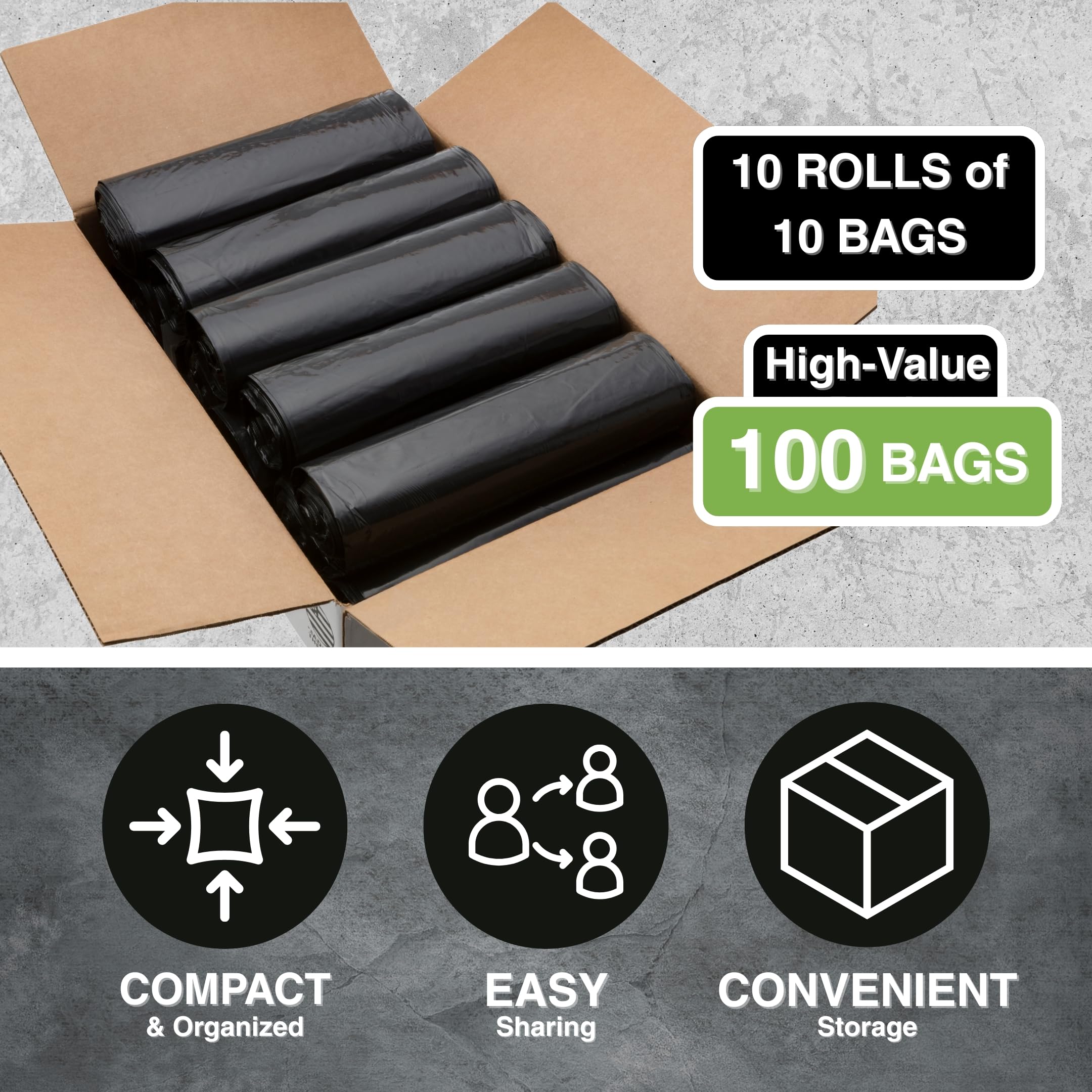 Top Knot Bags Bolsa de basura de 45 galones, 40 x 46 pulgadas, 1.2 mil, color negro, 100 unidades, 40 galones, 41 galones, 42 galones, 43 galones y 44 galones, fabricada en Estados Unidos
