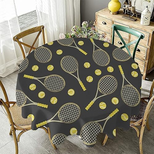 JZDACH Divertido mantel de raquetas de tenis y colorido, mantel de tela de poliéster para mesa redonda, lavable, resistente al agua, lavable, para