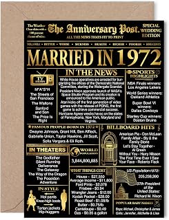 Stuff4 Gold 53rd Anniversary Card for Women Men - Golden Newspaper Married in 1972 - Happy 53 Year Wedding Anniversary Card for Partner Husband Wife Companion, 5x7 Inch Anniversaries Greeting Cards