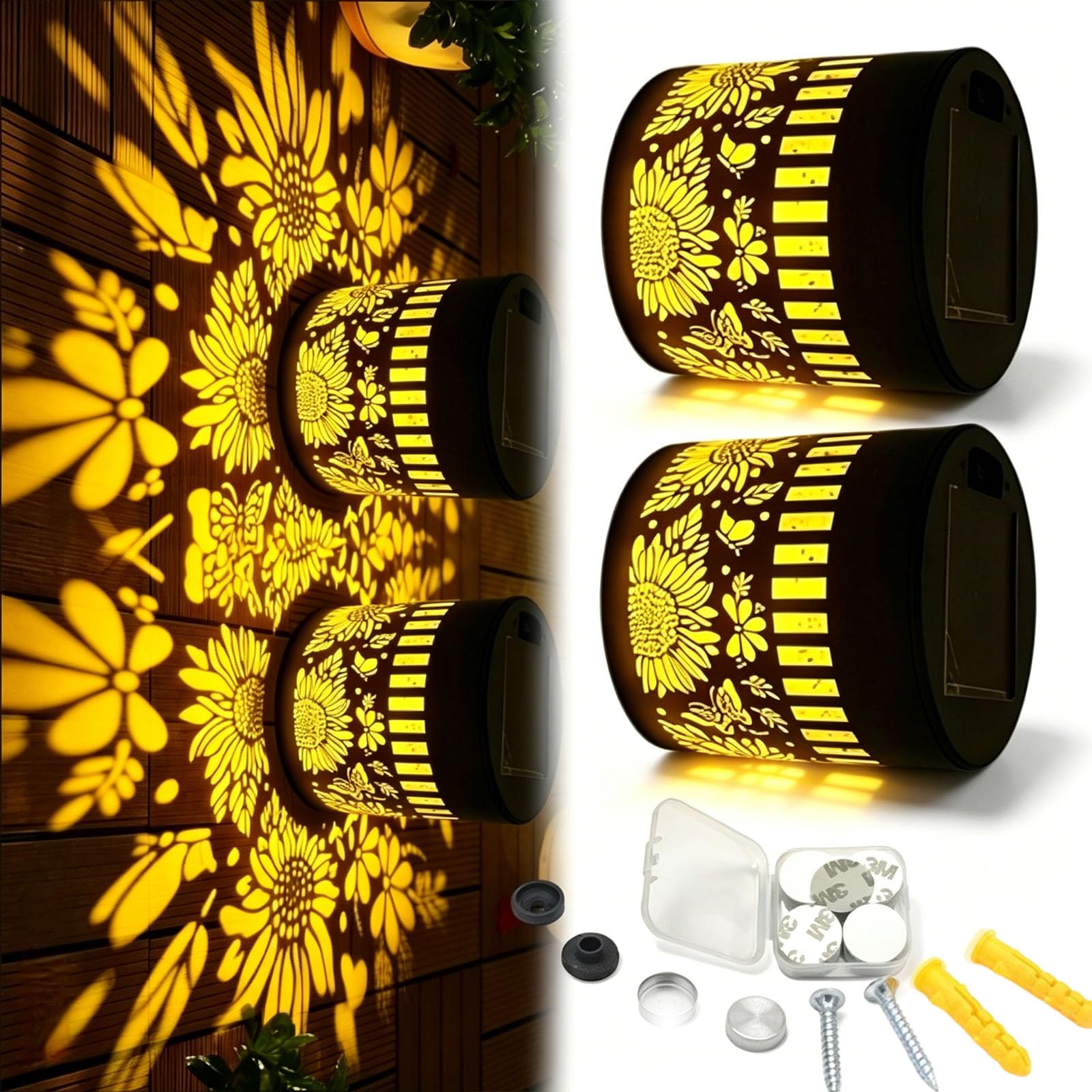 rialgirw 2026 Upgraded Solar Mandala Wall Light, Outdoor Garden Fence Projector Lamp, Waterproof Mandala Projection Light for Garden, Patio, Backyard (B,2PCS)