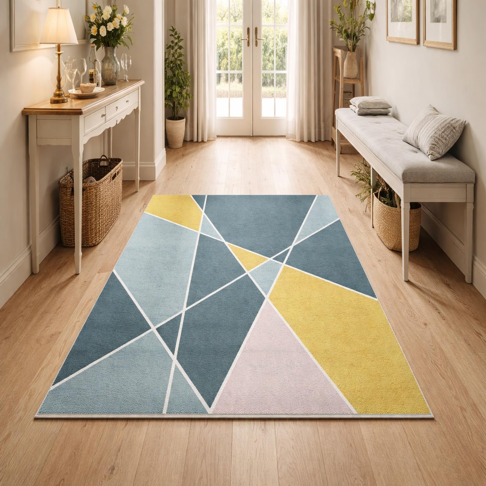 Alfombras de salón modernas amarillas de 140x160 cm lavables y antideslizantes
