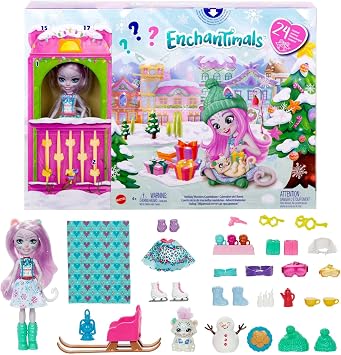 Enchantimals Holiday Wonders Countdown Advent Calendar Civil Doll, 6 inch with Animal Figure & 24 Accessories, Perfect Gift for Kids Ages 4+