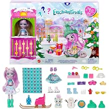 Enchantimals Holiday Wonders Countdown Advent Calendar with Sybill Snow Leopard Small Doll, Animal Figure & 24 Surprise Accessories